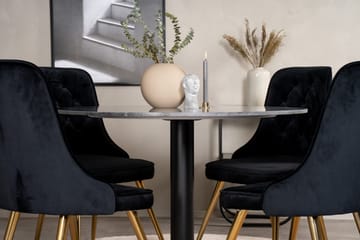Estelle Spisegruppe 106 cm Rund med 4 Velvet Stoler - Sort/Guld - Møbler - Bord - Spisegrupper