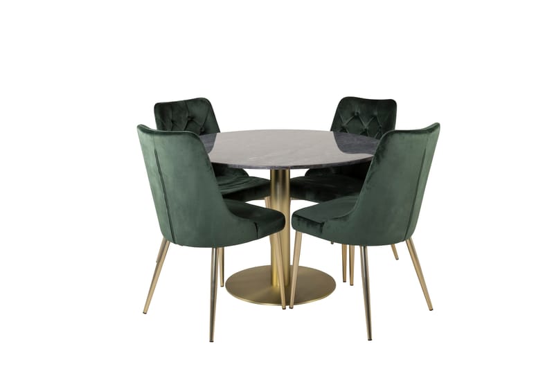 Estelle Spisegruppe 106 cm Rund med 4 Velvet Stoler, Sort/Guld