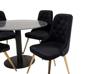 Estelle Spisegruppe 106 cm Rund med 4 Velvet Stoler - Sort/Guld - Møbler - Bord - Spisegrupper