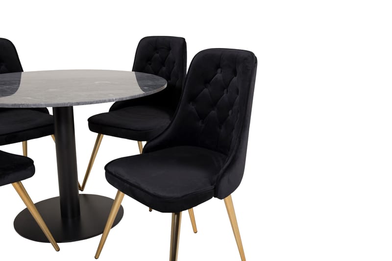 Estelle Spisegruppe 106 cm Rund med 4 Velvet Stoler - Sort/Guld - Møbler - Bord - Spisegrupper
