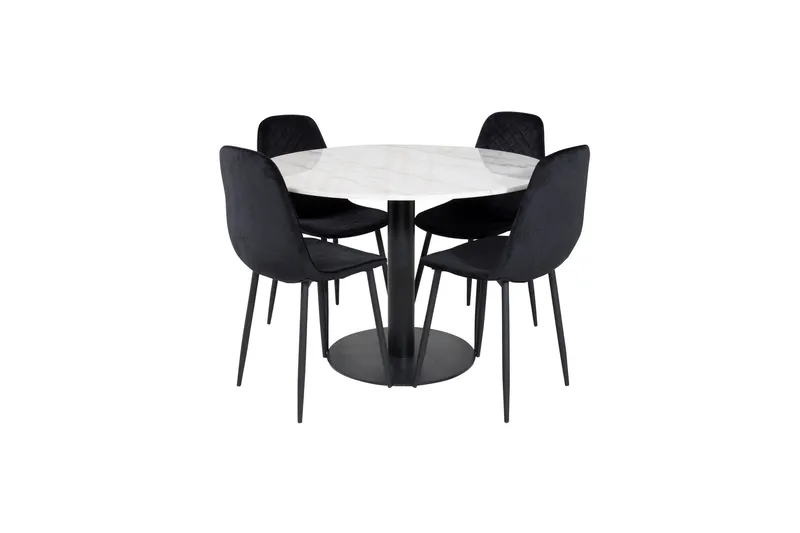 Estelle Spisegruppe 106 cm Rund med 4 Polar Stoler, Sort