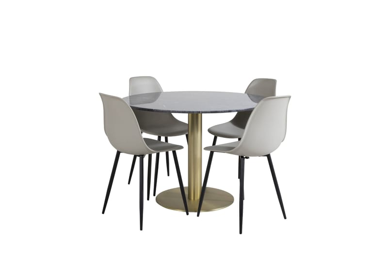 Estelle Spisegruppe 106 cm Rund med 4 Polar Stoler, Sort/Guld