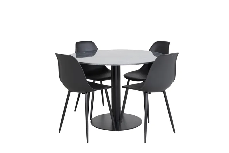 Estelle Spisegruppe 106 cm Rund med 4 Polar Stoler, Sort