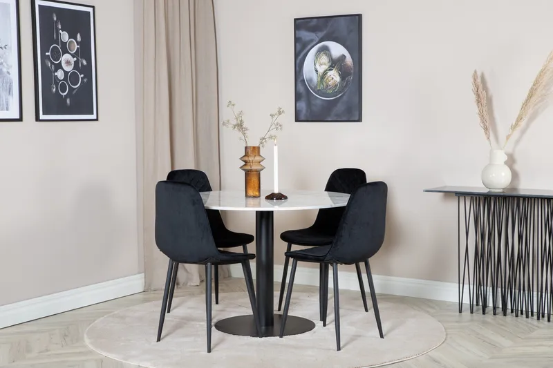 Estelle Spisegruppe 106 cm Rund med 4 Polar Stoler - Sort - Møbler - Bord - Spisegrupper