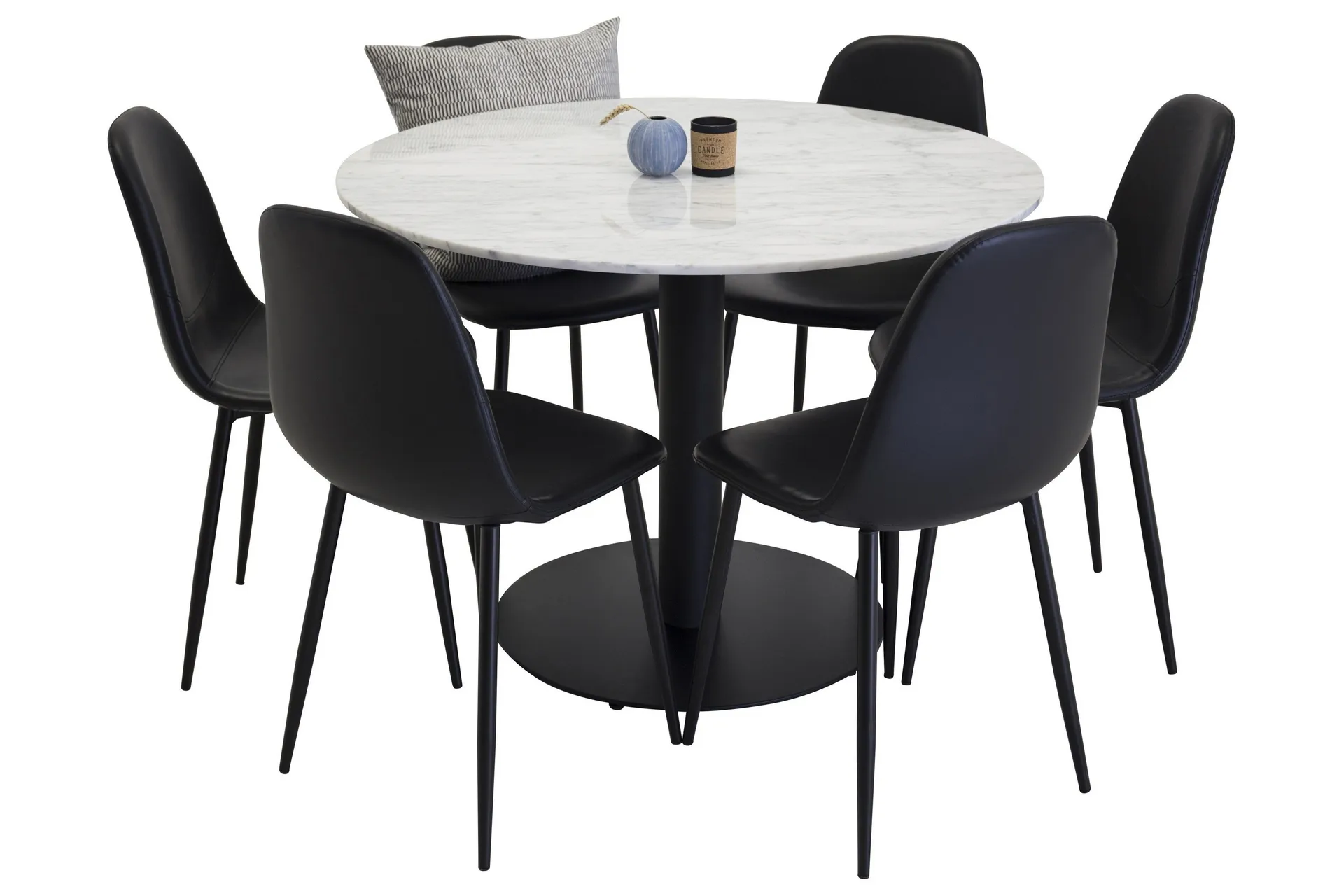Venture Home Estelle Spisegruppe 106 cm Rund med 6 Polar Stoler Sort ...