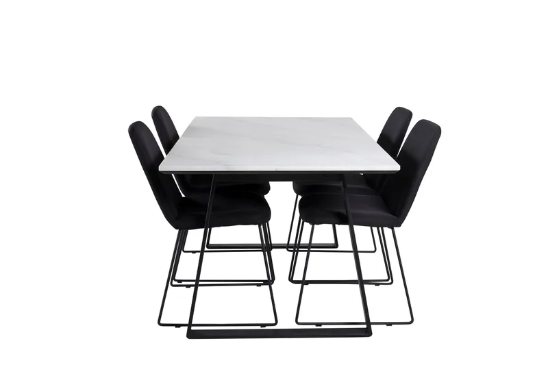 Estelle Spisegruppe 140 cm Rektangulær med 4 Muce Stoler, Sort
