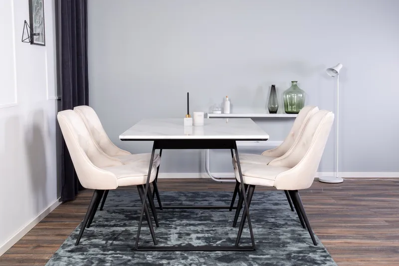 Estelle Spisegruppe 140 cm Rektangulær med 4 Velvet Stoler - Beige - Møbler - Bord - Spisegrupper