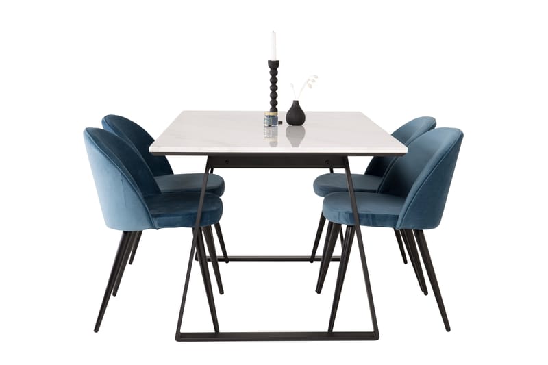 Estelle Spisegruppe 140 cm Rektangulær med 4 Velvet Stoler - Sort - Møbler - Bord - Spisegrupper