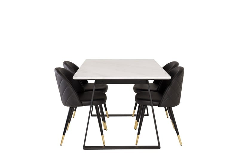 Estelle Spisegruppe 140 cm Rektangulær med 4 Velvet Stoler, Sort