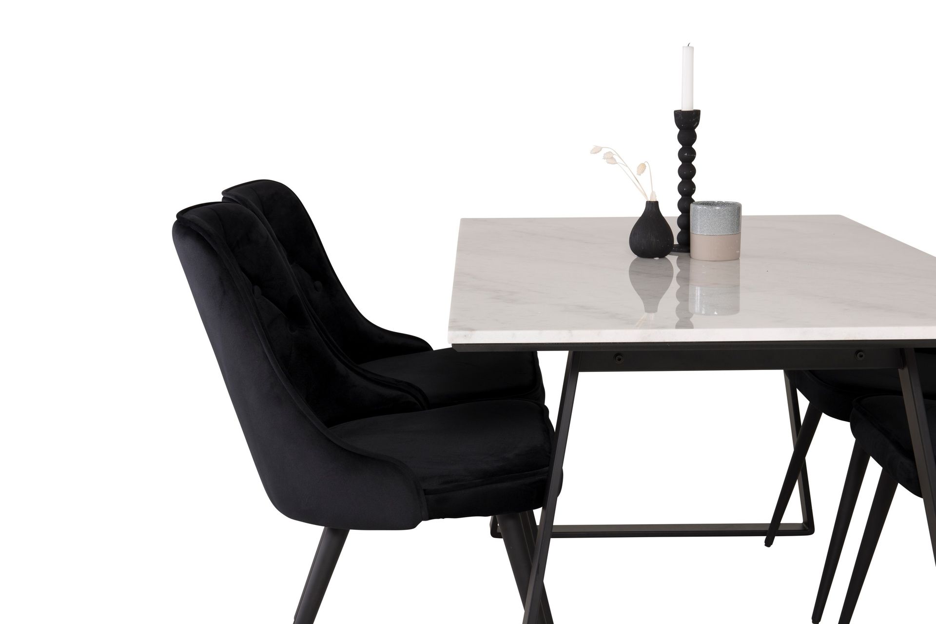 Estelle Spisegruppe 140 cm Rektangulær med 4 Velvet Stoler - Sort - Møbler - Bord - Spisegrupper