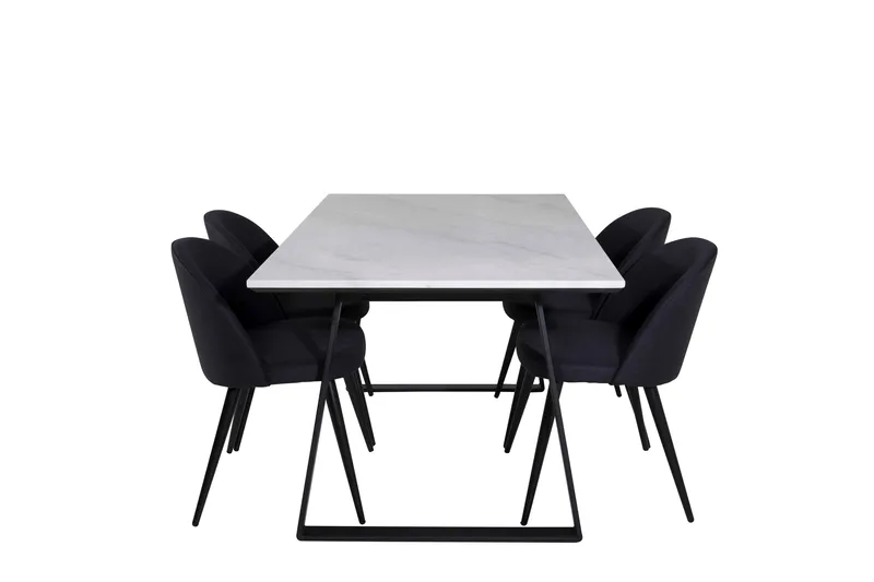 Estelle Spisegruppe 140 cm Rektangulær med 4 Velvet Stoler, Sort