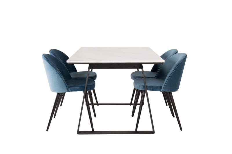 Estelle Spisegruppe 140 cm Rektangulær med 4 Velvet Stoler - Sort - Møbler - Bord - Spisegrupper