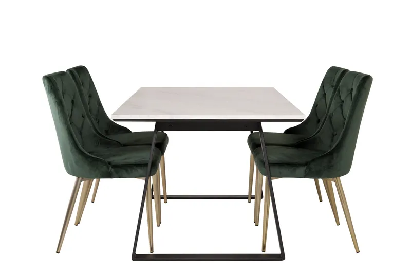 Estelle Spisegruppe 140 cm Rektangulær med 4 Velvet Stoler, Sort/Guld