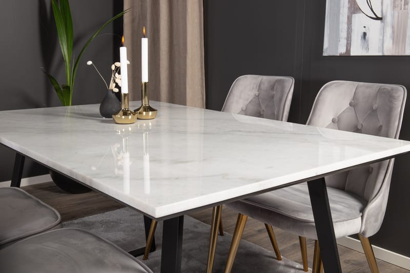 Estelle Spisegruppe 140 cm Rektangulær med 4 Velvet Stoler - Sort/Guld - Møbler - Bord - Spisegrupper