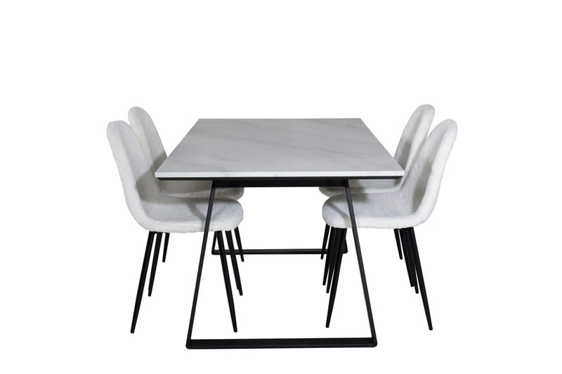 Estelle Spisegruppe 140 cm Rektangulær med 4 Polar Stoler, Sort