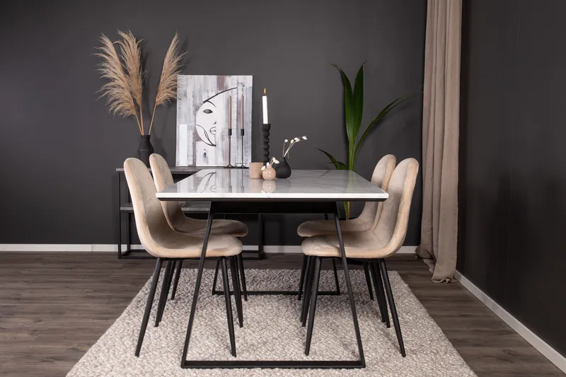Estelle Spisegruppe 140 cm Rektangulær med 4 Polar Stoler - Beige - Møbler - Bord - Spisegrupper