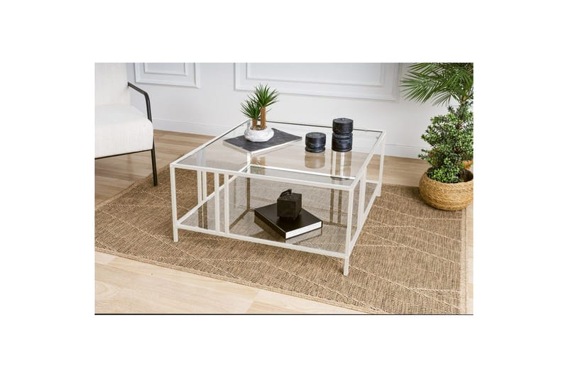 Ezer Stuebord 80 cm - Hvit/Gjennomsiktig - Møbler - Bord - Sofabord