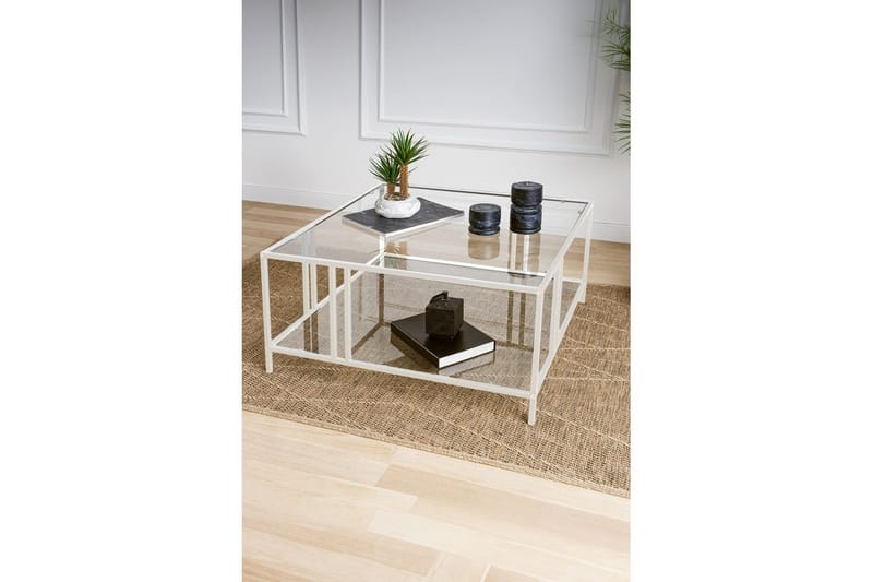 Ezer Stuebord 80 cm - Hvit/Gjennomsiktig - Møbler - Bord - Sofabord