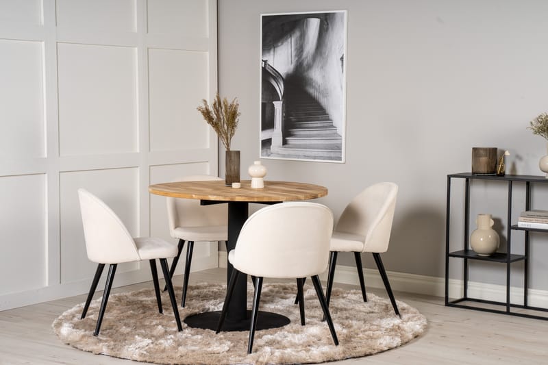 Ezra Matgruppe 100 cm Rund med 4 Sedavi Stoler - Beige - Møbler - Bord - Spisegrupper