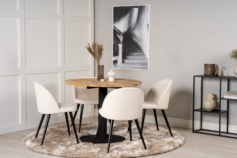 Ezra Matgruppe 100 cm Rund med 4 Sedavi Stoler - Beige - Møbler - Bord - Spisegrupper