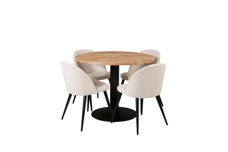 Ezra Matgruppe 100 cm Rund med 4 Sedavi Stoler, Beige