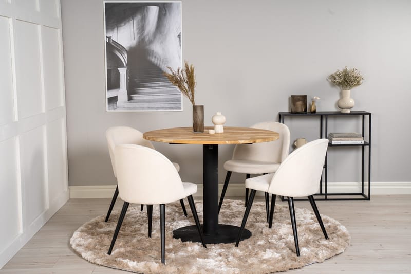 Ezra Matgruppe 100 cm Rund med 4 Sedavi Stoler - Beige - Møbler - Bord - Spisegrupper