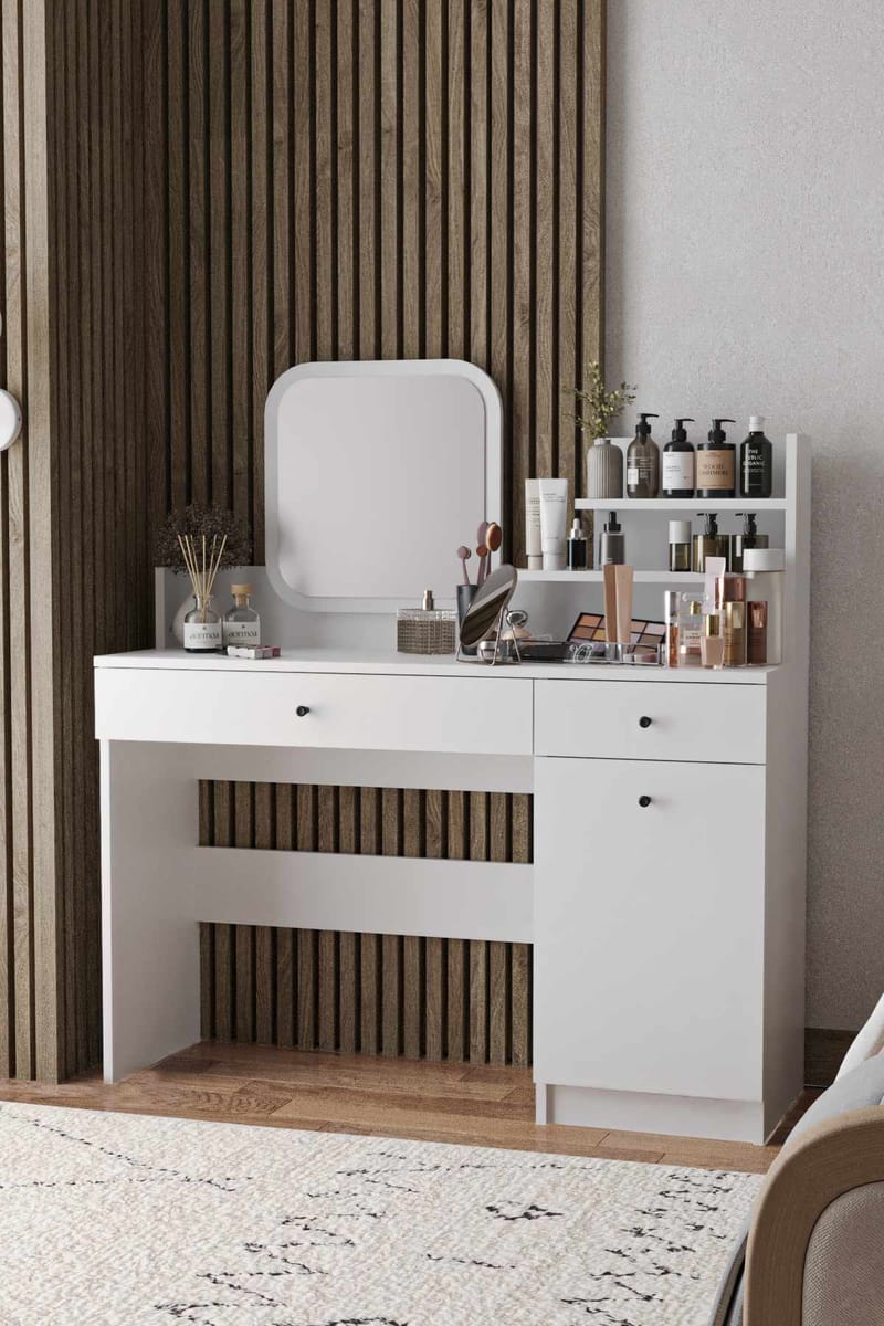 Fabrony sminkebord med speil 124 cm - Hvit - Møbler - Bord - Sminkebord & toalettbord