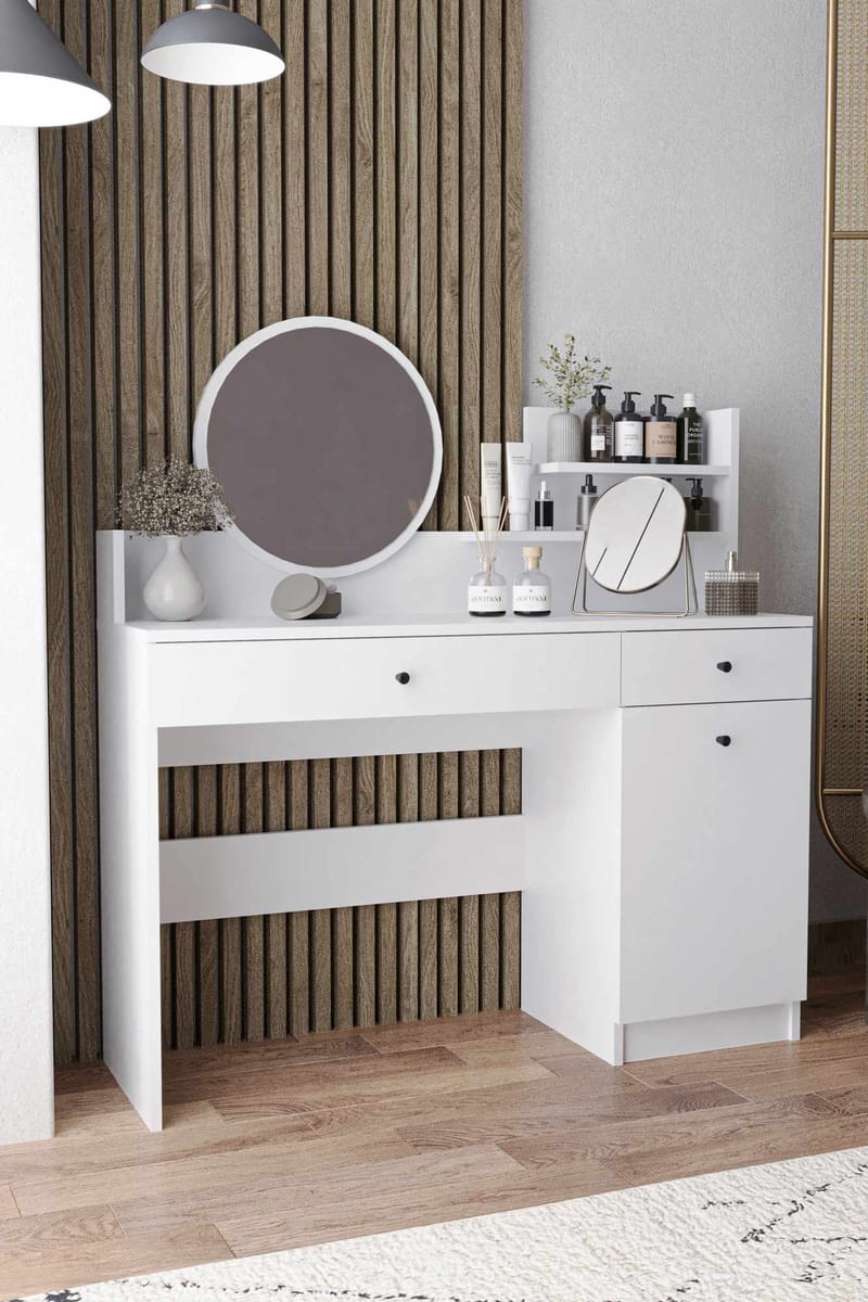 Fabrony sminkebord med speil 124 cm - Hvit - Møbler - Bord - Sminkebord & toalettbord - Sminkebord med speil