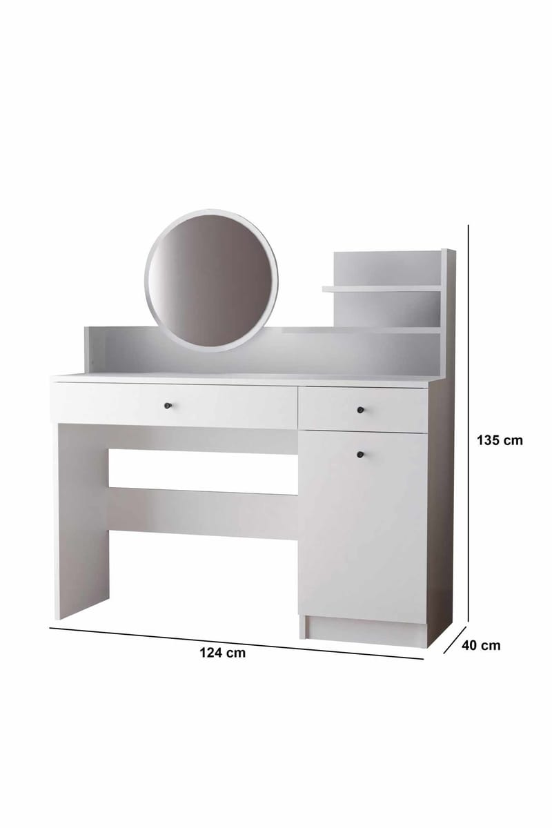 Fabrony sminkebord med speil 124 cm - Hvit - Møbler - Bord - Sminkebord & toalettbord - Sminkebord med speil