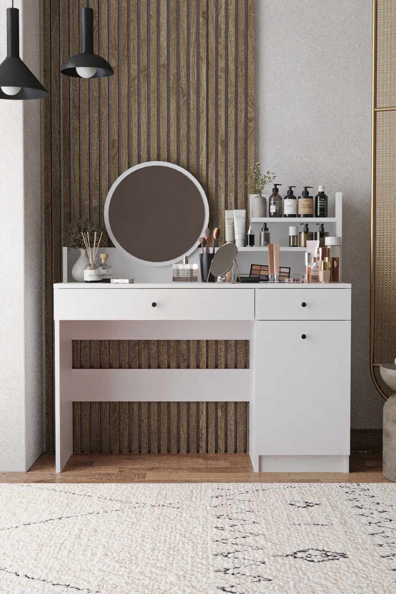 Fabrony sminkebord med speil 124 cm - Hvit - Møbler - Bord - Sminkebord & toalettbord - Sminkebord med speil