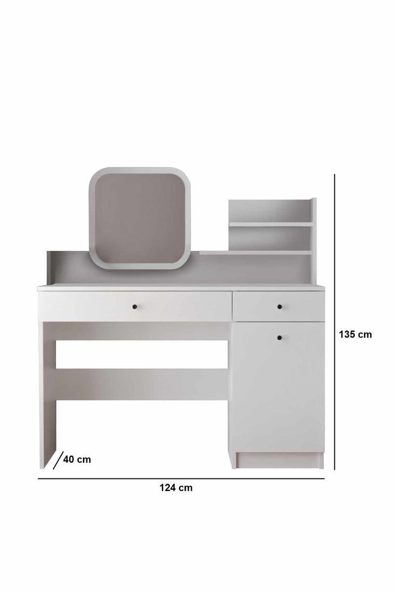 Fabrony sminkebord med speil 124 cm - Hvit - Møbler - Bord - Sminkebord & toalettbord - Sminkebord med speil