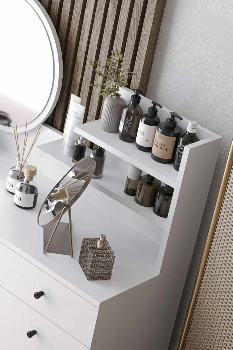 Fabrony sminkebord med speil 124 cm - Hvit - Møbler - Bord - Sminkebord & toalettbord - Sminkebord med speil