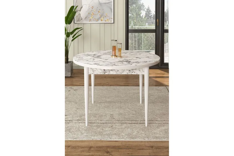 Farefax Spisebord 90 cm Rund - Hvit Marmor/Hvit - Møbler - Bord - Spisebord & kjøkkenbord