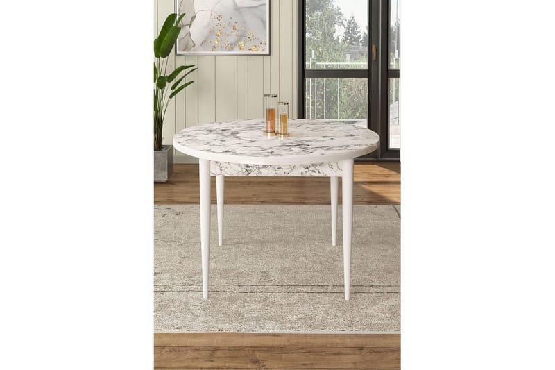 Farefax Spisebord 90 cm Rund - Hvit Marmor/Hvit - Møbler - Bord - Spisebord & kjøkkenbord
