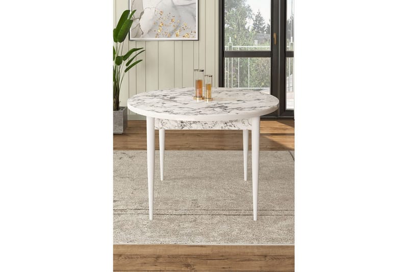 Farefax Spisebord 90 cm Rund - Hvit Marmor/Hvit - Møbler - Bord - Spisebord & kjøkkenbord