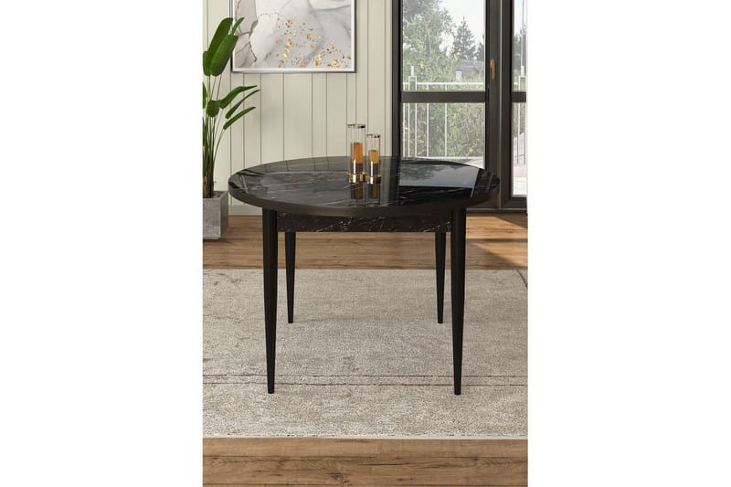 Farefax Spisebord 90 cm Rund - Sort Marmor/Sort - Møbler - Bord - Spisebord & kjøkkenbord