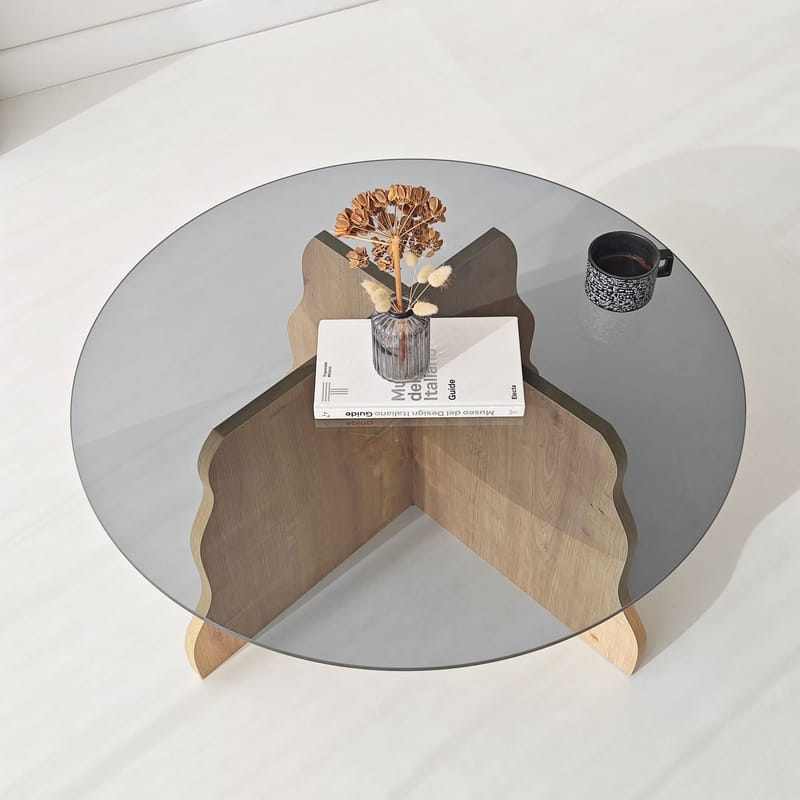 Fikret sofabord 75 cm rundt glass - Safir Eik og Røkt - Møbler - Bord - Sofabord