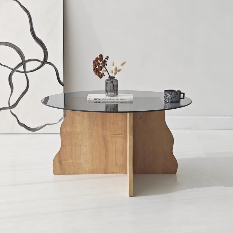 Fikret sofabord 75 cm rundt glass - Safir Eik og Røkt - Møbler - Bord - Sofabord