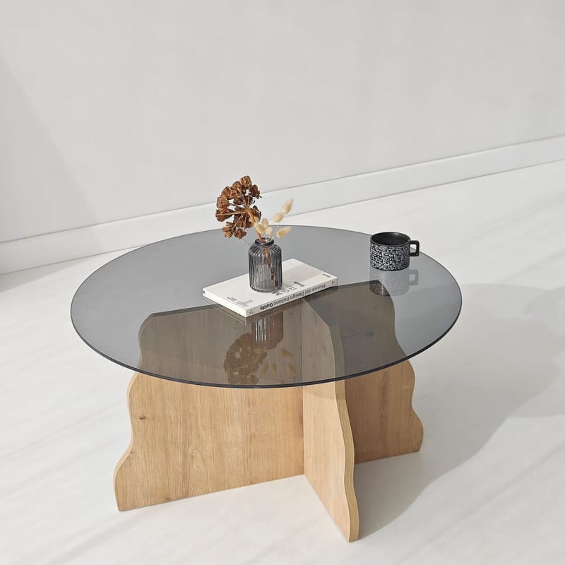 Fikret sofabord 75 cm rundt glass - Safir Eik og Røkt - Møbler - Bord - Sofabord