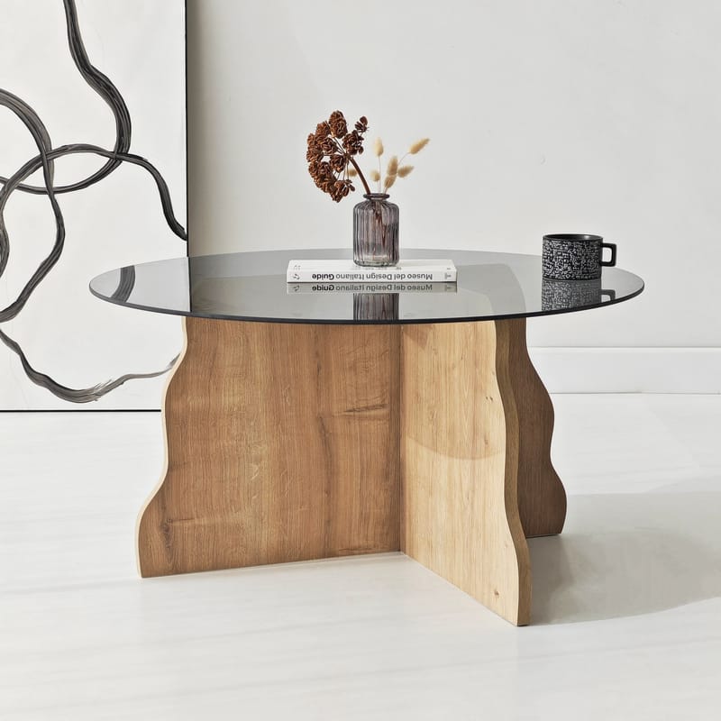 Fikret sofabord 75 cm rundt glass - Safir Eik og Røkt - Møbler - Bord - Sofabord