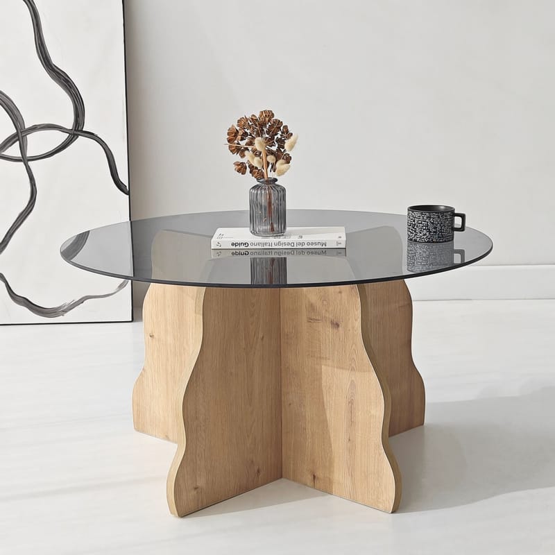 Fikret sofabord 75 cm rundt glass - Safir Eik og Røkt - Møbler - Bord - Sofabord