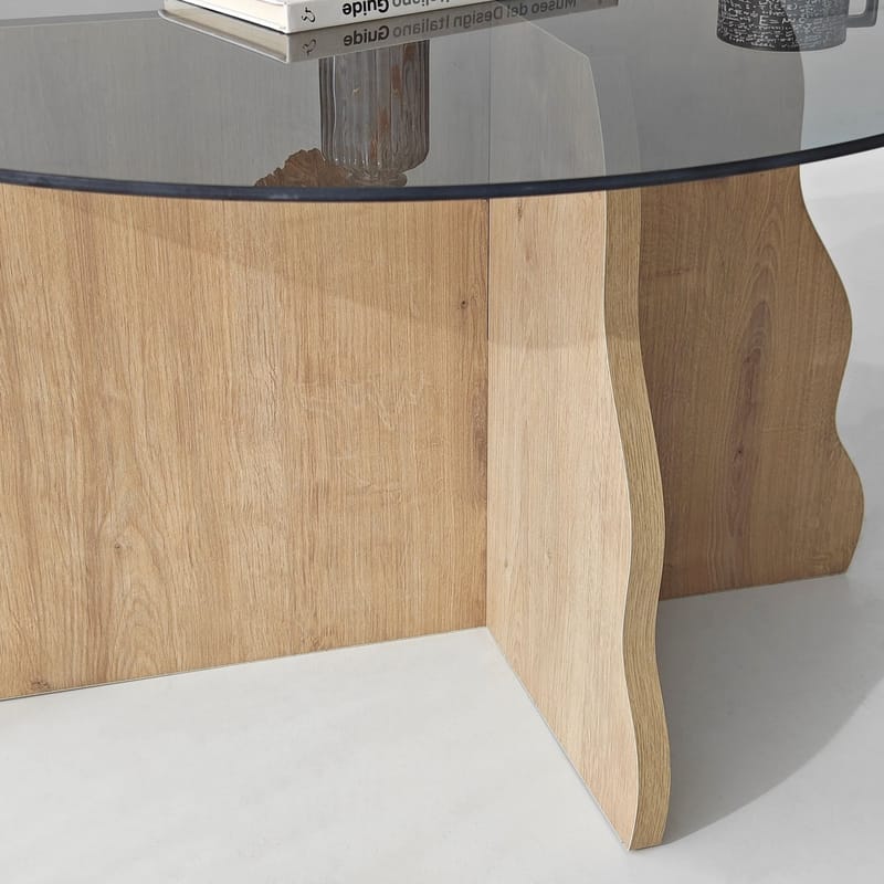 Fikret sofabord 75 cm rundt glass - Safir Eik og Røkt - Møbler - Bord - Sofabord