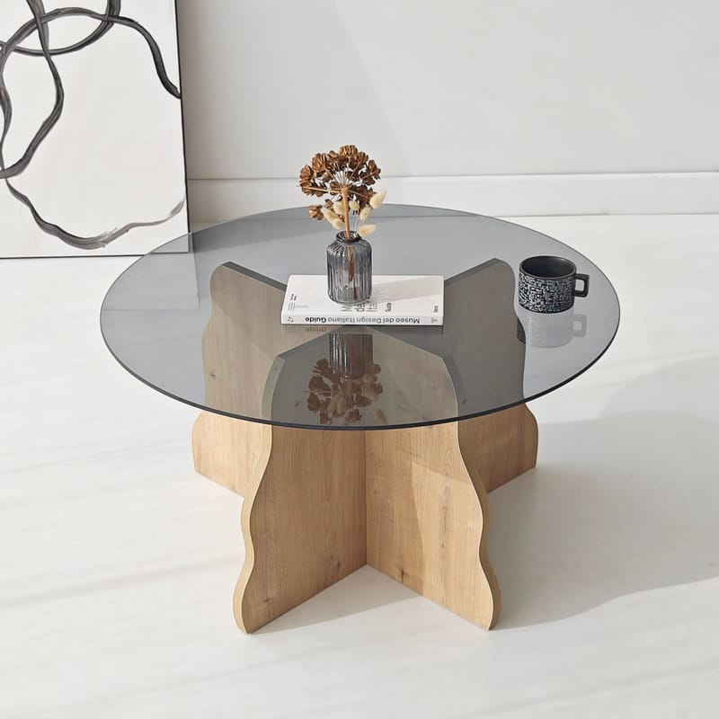 Fikret sofabord 75 cm rundt glass - Safir Eik og Røkt - Møbler - Bord - Sofabord