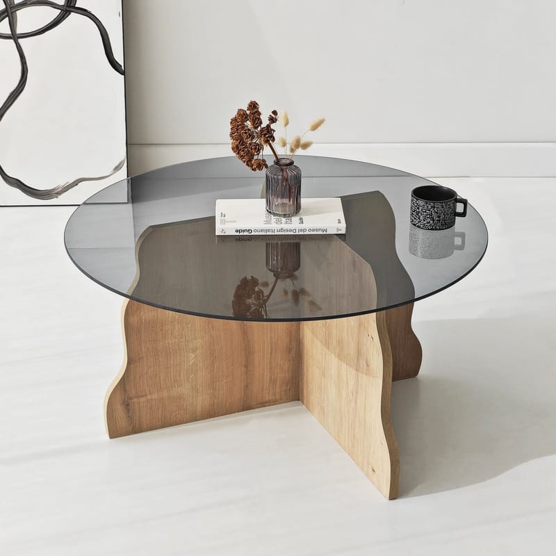 Fikret sofabord 75 cm rundt glass - Safir Eik og Røkt - Møbler - Bord - Sofabord