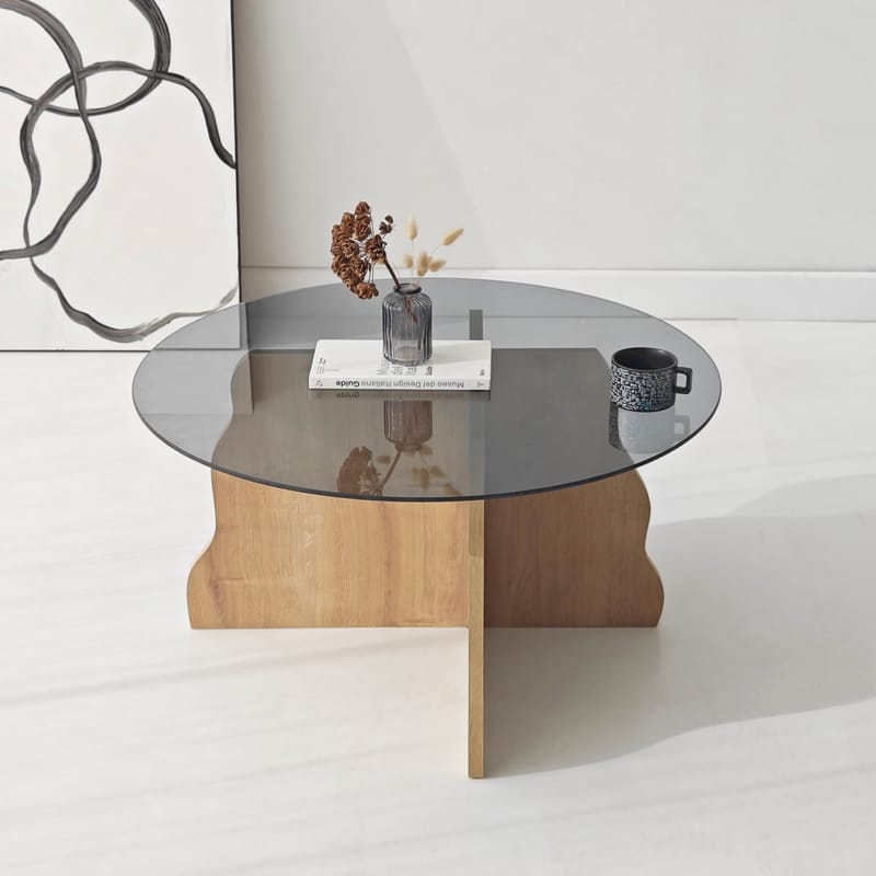 Fikret sofabord 75 cm rundt glass - Safir Eik og Røkt - Møbler - Bord - Sofabord