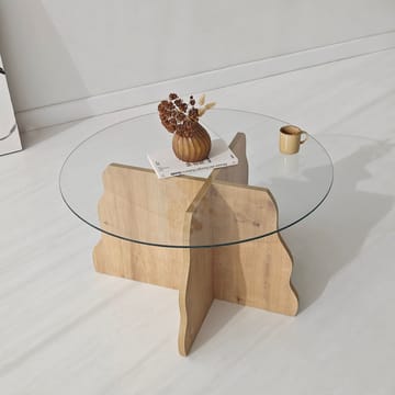 Fikret sofabord 75 cm rundt glass - Safir Eik og Transparent - Møbler - Bord - Sofabord