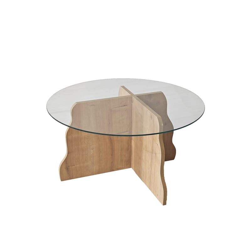 Fikret sofabord 75 cm rundt glass - Safir Eik og Transparent - Møbler - Bord - Sofabord