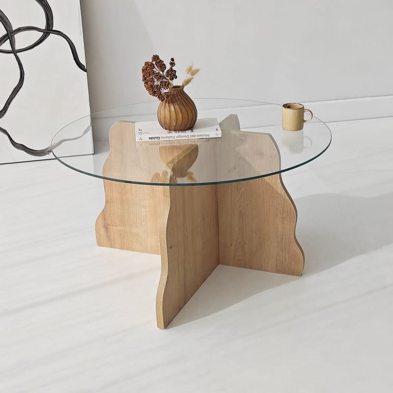Fikret sofabord 75 cm rundt glass - Safir Eik og Transparent - Møbler - Bord - Sofabord