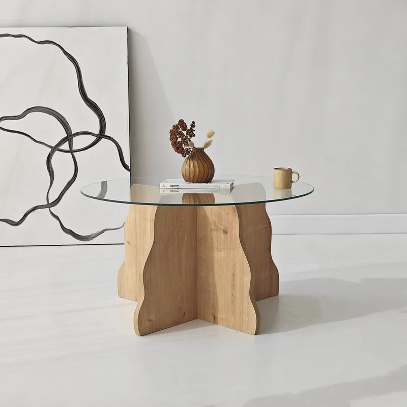 Fikret sofabord 75 cm rundt glass - Safir Eik og Transparent - Møbler - Bord - Sofabord