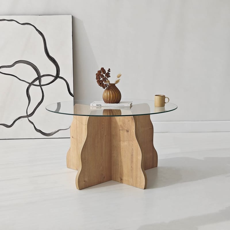 Fikret sofabord 75 cm rundt glass - Safir Eik og Transparent - Møbler - Bord - Sofabord